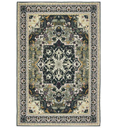 Dark green Heriz style machine washable rug.